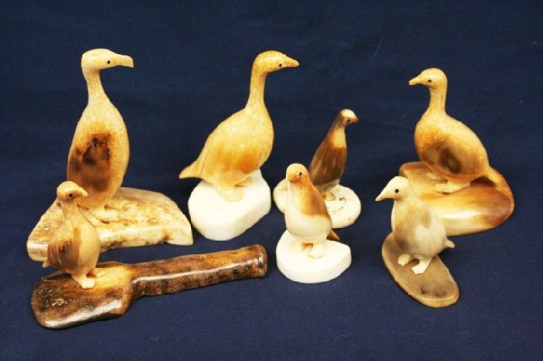 ALASKAN WALRUS TUSK IVORY BIRDS: ALASKAN WALRUS TUSK IVORY BIRDS Small lot of carved ivory birds. Signed by the artist. Size: Up to 5" Condition: VGC EST. $150-300