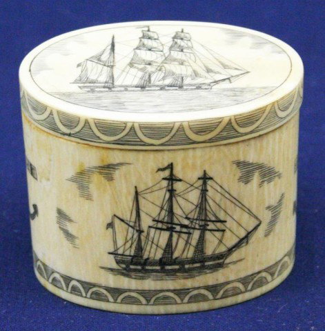 ELEPHANT IVORY SCRIMSHAW LIDDED BOX