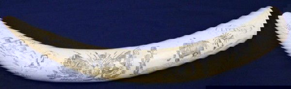 BLACK WATCH INDIAN MUTINY ELEPHANT TUSK SCRIMSHAW: BLACK WATCH INDIAN MUTINY ELEPHANT TUSK SCRIMSHAW A rare Scottish Regimental elephant tusk ivory "scrimshaw" carving, most likely of the 42nd Regiment of foot, The Black Watch. The pictures, carved in