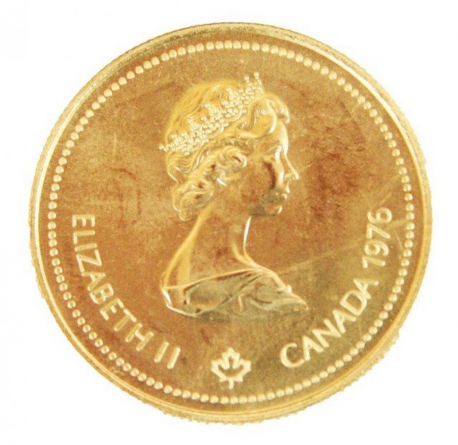 CANADA - 1976 MONTREAL OLYMPICS GOLD PROOF $100: CANADA - 1976 MONTREAL OLYMPICS GOLD PROOF $100 1976 Canadian Olympic Gold Proof Coin in 14K gold of Standard fineness - .5833. Pure Gold content - 7.7759g. Weight - 13.3375g. Diameter - 27mm. Gauge -
