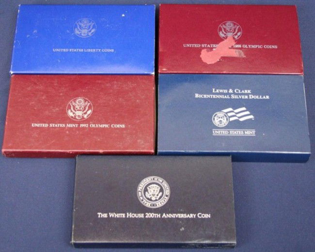 USA - ANNIVERSARY COMMEMORATIVE SILVER PROOF SETS: USA - ANNIVERSARY COMMEMORATIVE SILVER PROOF SETS To include; 1988 Olympic 2 coin silver set, boxed, with COA.1992 Olympic 2 coin silver set, boxed, no COA. 1992 White House 200th anniversary silver p