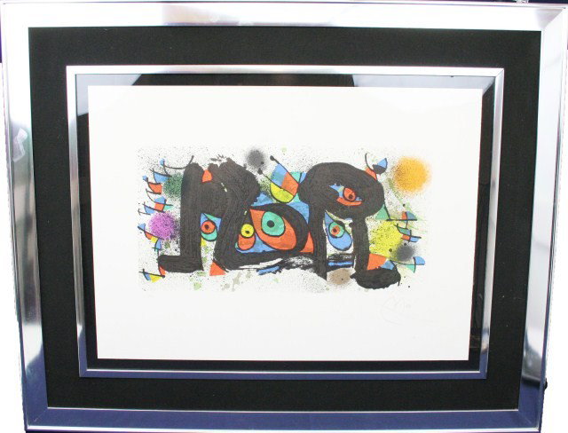 JOAN MIRO - SIGNED LITHOGRAPH "SCULPTURE II": JOAN MIRO - SIGNED LITHOGRAPH "SCULPTURE II" JOAN MIRO (Spain, 1893-1983). A large, framed lithograph print. "Sculpture II", Numbered 33/100 and signed bottom right. 20th century Size: 31 x 23" in a 4