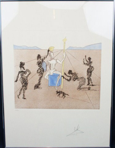 SALVADOR DALI - SIGNED GOLDEN HELMET OF MAMBRINO: SALVADOR DALI - SIGNED GOLDEN HELMET OF MAMBRINO Salvador Domingo Felipe Jacinto Dalí i Domènech, Marquis of Dalí de Púbol (1904 – 1989). Signed print. Numbered 18/300. 20th century Size: Frame 