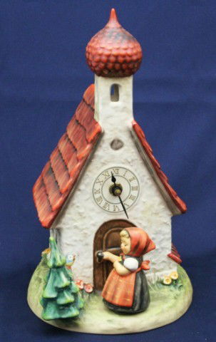 GOEBEL HUMMEL CHAPEL TIME TMK 6 #442: GOEBEL HUMMEL CHAPEL TIME TMK 6 #442 Goebel Hummel "Chapel Time" clock, #442 with TMK 6. Size: 11.5" Condition: VGC, with minor crazing to base. Est. $300 - 500