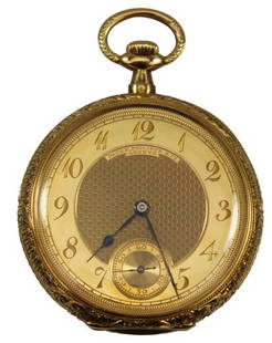 PATEK PHILIPPE 18K GOLD POCKET WATCH: PATEK PHILIPPE 18K GOLD POCKET WATCH Patek Philippe gold pocket watch, circa 1907. Case: REF. 248435, 18k yellow gold, double encased, hand chaffed engraving, ornate crest shield, oval bow. 72 grams.