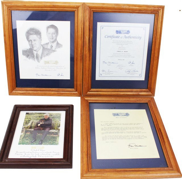 BILL CLINTON AL GORE SIGNED PORTRAIT PHOTOGRAPHS: BILL CLINTON AL GORE SIGNED PORTRAIT PHOTOGRAPHS To Charles B Wagner, for his friendship and loyalty with best wishes, Bill Clinton. Signed in blue pen. Second inauguration of Clinton and Gore. Signed