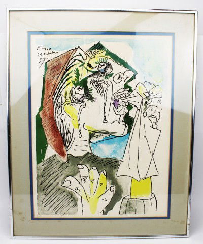 PABLO PICASSO HAND NUMBERED PRINT: PABLO PICASSO HAND NUMBERED PRINT Pablo Picasso print marked "Picasso 28 October 37" in the top left and numbered in pencil 20/375 in the bottom left. Size: 24" x 30" framed Condition: VGC Est.$100-30