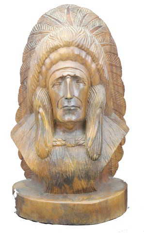 Folk Art Hand Carved Wooden Indian Head