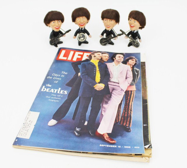SELTAEB NEMS ENT 1964 BEATLES DOLLS SET OF 4: SELTAEB NEMS ENT 1964 BEATLES DOLLS SET OF 4 Set of 4 Beatles dolls by Seltaeb Nems Ent. Ltd, 1964. Each includes the original instruments. Some light age wear to each. Together with an original perio