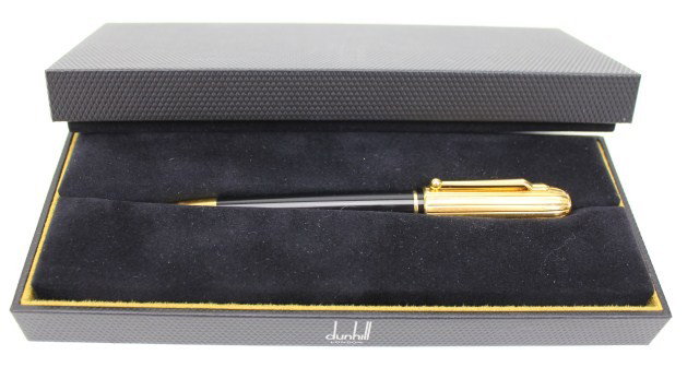 ALFRED DUNHILL SIDECAR BALLPOINT PEN: ALFRED DUNHILL SIDECAR BALLPOINT PEN Alfread Dunhill Sidecar black with gold plated ballpoint pen, comes with original box and papers. Size: 5.5" Condition: VGC Est.$100-200
