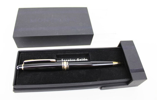 MONTBLANC MEISTERSTUCK CLASSIQUE BLACK BALLPOINT: MONTBLANC MEISTERSTUCK CLASSIQUE BLACK BALLPOINT Montblanc Meisterstuck Classique ballpoint black and gold pen. Plated gold clip and rings with emblem on cap. Ident. No. 10883 Serial No. KX125192 in o
