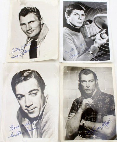 FOUR SIGNED PHOTOS FROM THE 50s AND 60s: FOUR SIGNED PHOTOS FROM THE 50s AND 60s Signed photographs from actors including Anthony Quinn, Leonard Nimoy, Lee Van Cleef, and Jack Palance. All signed in blue ink. Condition: All have slight bends