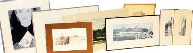 LOT OF 8 SIGNED AND NUMBERED ETCHINGS: LOT OF 8 SIGNED AND NUMBERED ETCHINGS Pascale signed and numbered etchings: "La Crêperie," 95/250, 9"X3"; "Cypris la Pluie," 37/250, 9"X3"; "La Grange du Diable", 111/175, 17.5"X7"; "Regards", 120/13