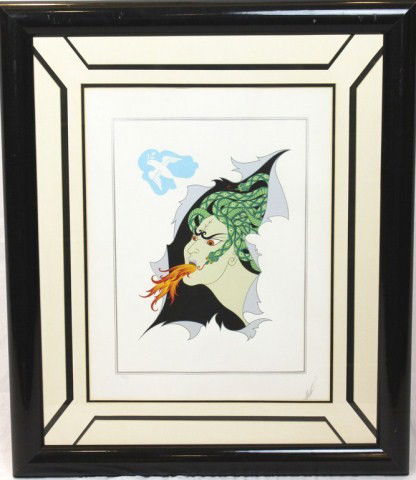 ERTE SERIGRAPH 7 DEADLY SINS SUITE "ANGER" LITHO: ERTE SERIGRAPH 7 DEADLY SINS SUITE "ANGER" LITHO Erte Serigraph (Russian, 1892-1990). One of a collection of seven representations of "Deadly Sins," this signed and numbered (347/350) print depicts "A