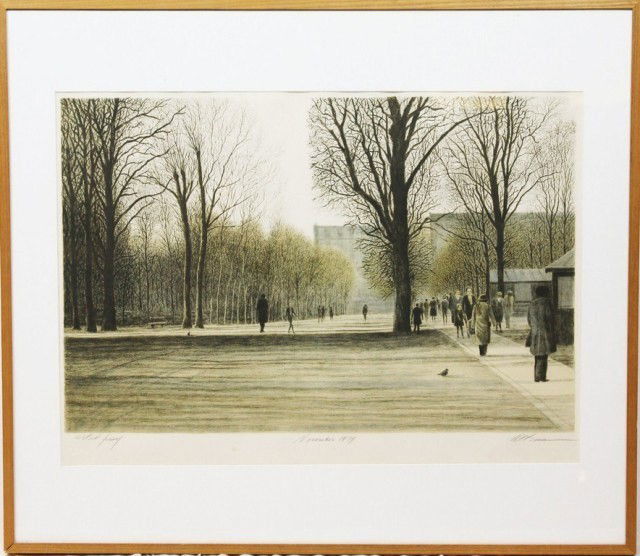 SIGNED HAROLD ALTMAN "NOVEMBER 1979": SIGNED HAROLD ALTMAN "NOVEMBER 1979" Harold Altman (American,1924-2003). Harold Altman's works are examples of time standing still. He was known for sketching live scenes in Central Park and Parisian