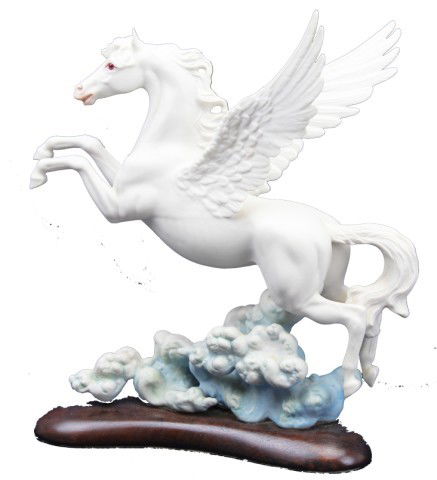 CYBIS "LYRICO" PORCELAIN PEGASUS: CYBIS "LYRICO" PORCELAIN PEGASUS "Lyrico" is a limited edition piece, manufactured by Cybis, and is numbered 321. The very ornate and intricate figure of Pegasus is flying in the clouds. Size: 13" tal