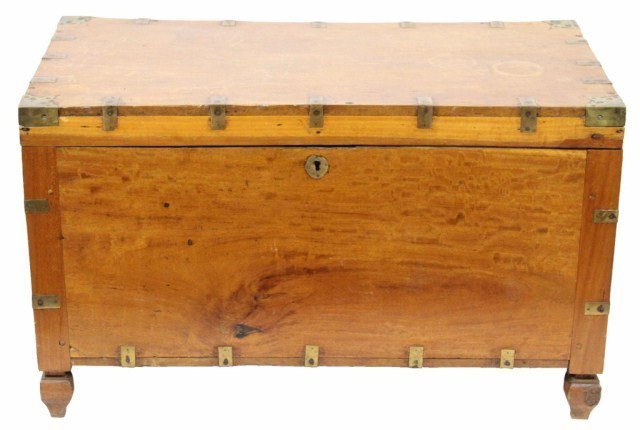 RESTORED ANTIQUE WOODEN BLANKET CHEST: RESTORED ANTIQUE WOODEN BLANKET CHEST This blanket chest has received from restoration work and is in great condition. This chest is brass bound including some decorative corner pieces. Inside the che