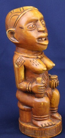 AFRICAN CARVED ELEPHANT IVORY FERTILITY FIGURE: AFRICAN CARVED ELEPHANT IVORY FERTILITY FIGURE Elephant tusk carved ancestral or fertility figure. Some age cracking. Very nicely age toned. Size: 11" Condition: VGC see description Lot: 15382