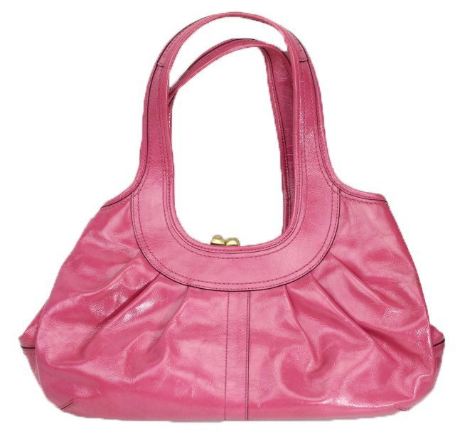 COACH PINK LEATHER LADIES HANDBAG / PURSE: COACH PINK LEATHER LADIES HANDBAG / PURSE A designer ladies pink leather Coach handbag or purse. Handcrafted from the finest full-grain leather. Weight: N/A Size: N/A Condition: VGC, some light wear. 
