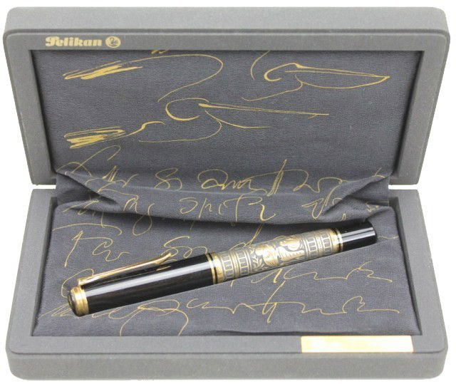 GREEN PELIKAN TOLEDO M910 FOUNTAIN PEN: GREEN PELIKAN TOLEDO M910 FOUNTAIN PEN Hand crafted 18 carat gold nib with rhodium decoration. Sleeve of solid 925 sterling silver. Each pen has been individually designed, hand signed and numbered -