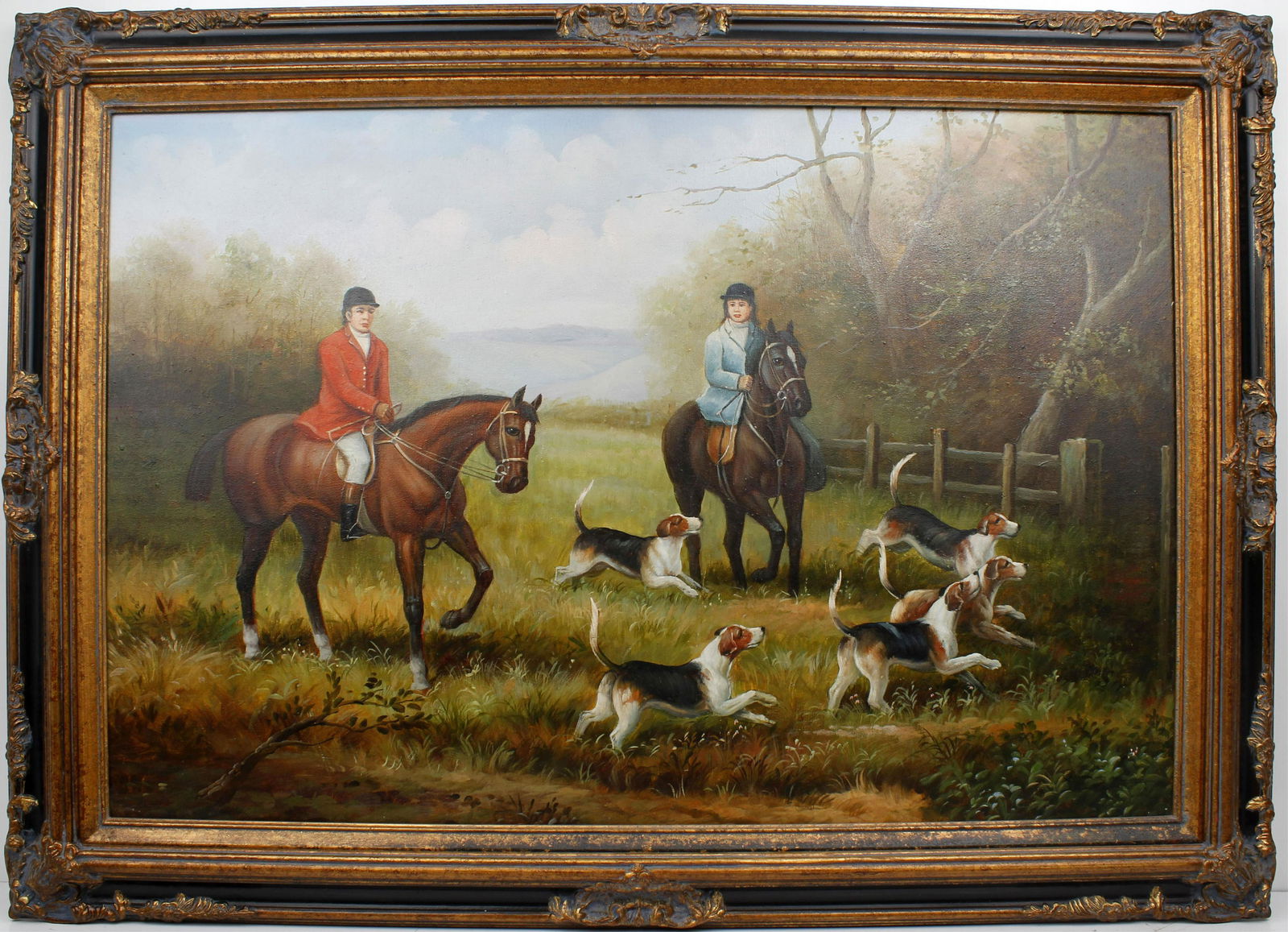 ROBINSON FOX HUNT DOG SCENE OIL PAINTING (1 of 4)