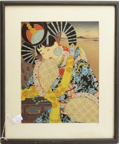 PAUL JACOULET JAPANESE WOODBLOCK PRINT - SIGNED: PAUL JACOULET JAPANESE WOODBLOCK PRINT - SIGNED Paul Jacoulet (French, 1902-1960). ''L'Etoile De Cobi. Mongole''. Woodblock print. Hand signed in pencil to lower left. Framed. Jacoulet was born in Par