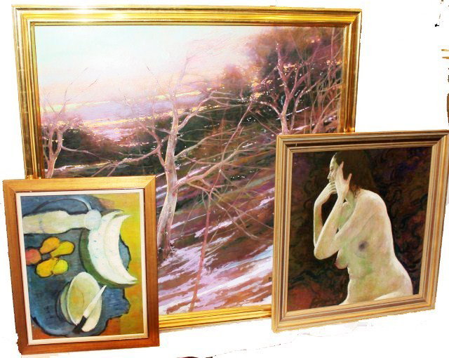 LOT OF 3 STEVE BAGNELL OIL & ACRYLIC PAINTINGS: LOT OF 3 STEVE BAGNELL OIL & ACRYLIC PAINTINGS Steve Bagnell (1932 -- ), "The Uphill Way", acrylic on panel, signed and dated 1984, 48"X48"; "By Morning Sunlight", 27"X28", acrylic on panel, signed an