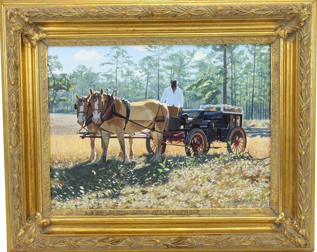MICHAEL J. HARRELL OIL PAINTING QUAIL WAGON