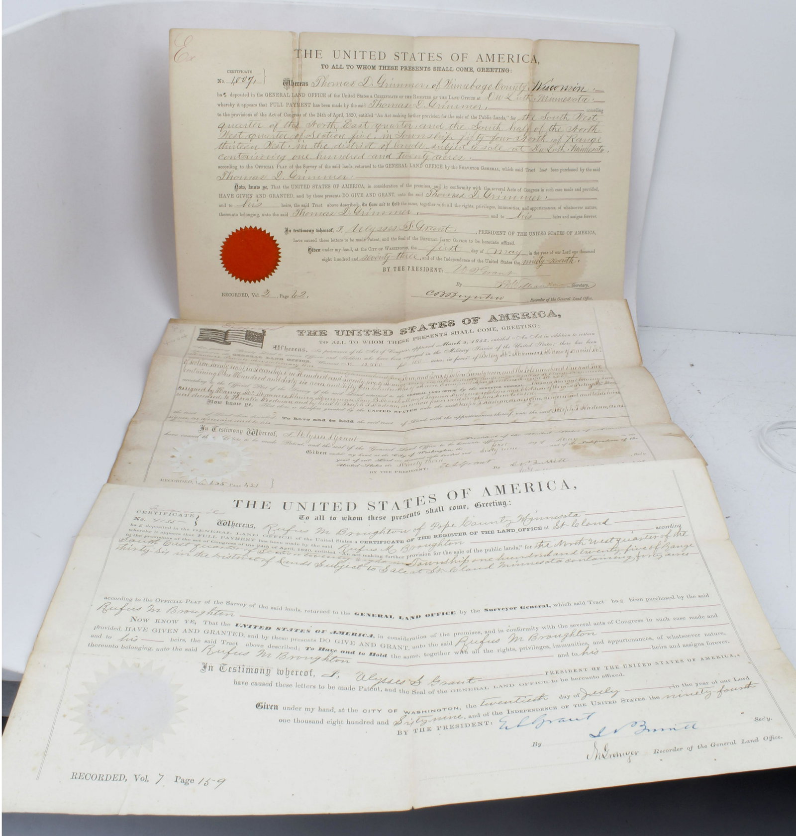 THREE ULYSSES S GRANT LAND GRANTS (1 of 5)