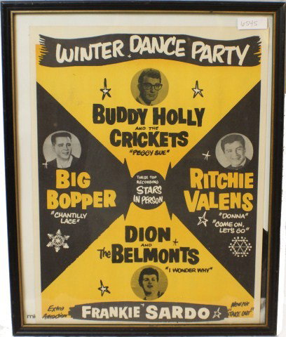 POSTER - WINTER DANCE PARTY BUDDY HOLLY & OTHERS: POSTER - WINTER DANCE PARTY BUDDY HOLLY & OTHERS Buddy Holly Winter Dance Party poster. Buddy Holly, Richie Valens, the Big Bopper, Dion and the Belmonts "Winter Dance Party" poster. From the tour of