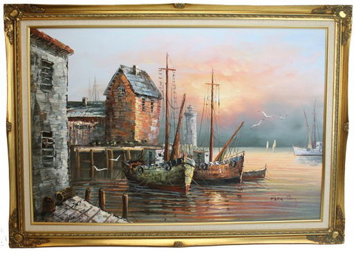 Max Savy Harbor Scene Oil Painting Dec 04 2011 Manor