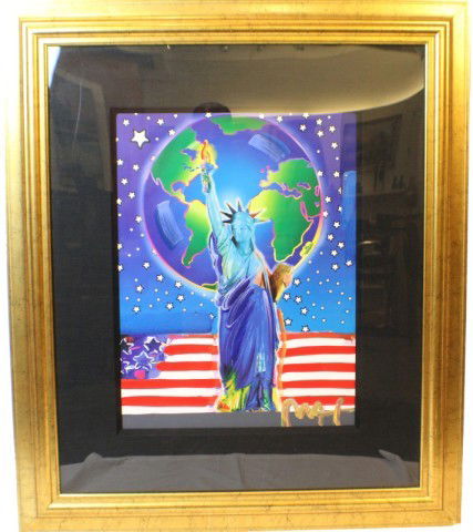 PETER MAX - PEACE ON EARTH SIGNED MIXED MEDIA: PETER MAX - PEACE ON EARTH SIGNED Peter Max (American, b.1937). Max is an iconic artist who is well known for his unique style of mixed media art. He has Appeared on the cover of Life Magazine, and hi