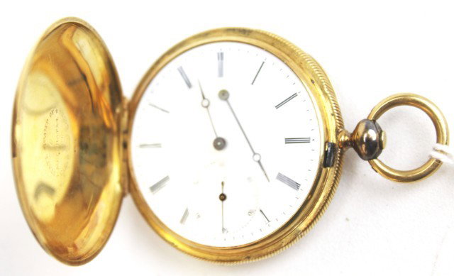 ARNOLD NICOUD 18K GOLD KEY-WIND POCKET WATCH: ARNOLD NICOUD 18K GOLD KEY-WIND POCKET WATCH With original box is a Arnold Nicoud 18K yellow gold pocket watch. Anchor Lever. Key-Wind. Case SN 35405. Movement SN 55405. Missing crystal. Case engraved