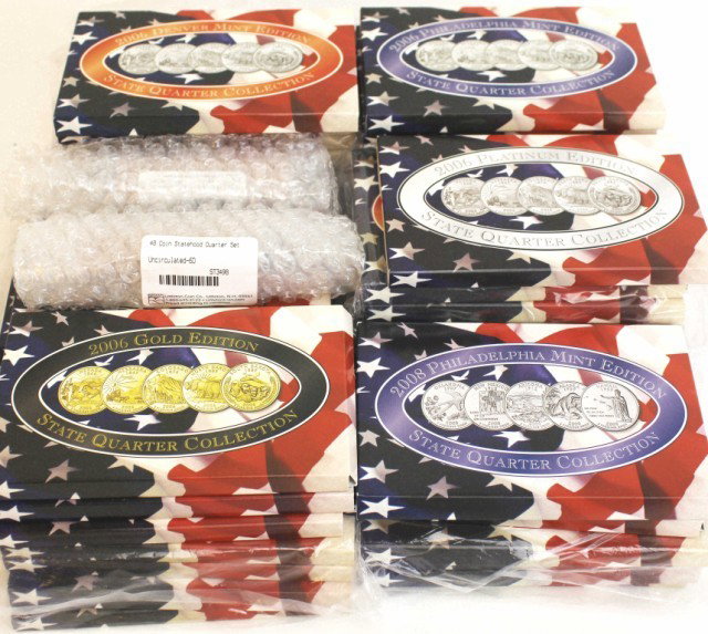 12 MINT SETS OF US STATE QUARTER COLLECTION: 12 MINT SETS OF US STATE QUARTER COLLECTION 12 US State Quarter Uncirculated Mint sets. Each set includes 20 coins: 5 coins in each the Denver Mint Edition, Philadelphia Mint Edition, Platinum Edition