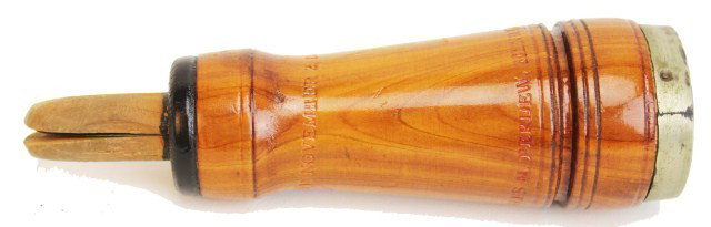 CHARLES PERDEW WOODEN DUCK CALL: CHARLES PERDEW WOODEN DUCK CALL This item is stamped in multiple places. One reads, "Charles H. Perdew, Henry, ILL." The other reads, "Patented November 2, 1909". Call is in working order and in very 
