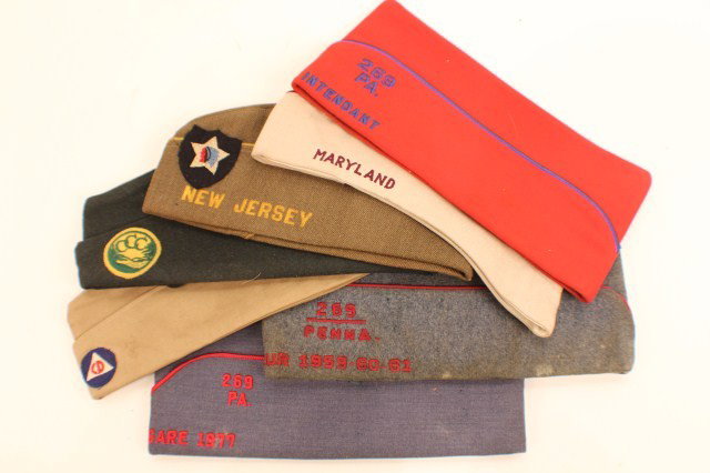 WW2 VETERANS & SERVICES GARRISON TYPE CAPS: WW2 VETERANS & SERVICES GARRISON TYPE CAPS Veterans side cap lot of 8. Includes NJ, CCC, CD, 269 PA. Condition: Light wear, generally good. EST. 75-150