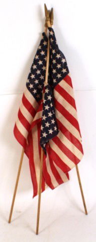 48 STAR AMERICAN FLAG LOT OF 3. ON POLES: 48 STAR AMERICAN FLAG LOT OF 3. ON POLES 1912-1959. Small Printed examples. Cotton material. 15" x 11". Condition: Good EST. 50-100