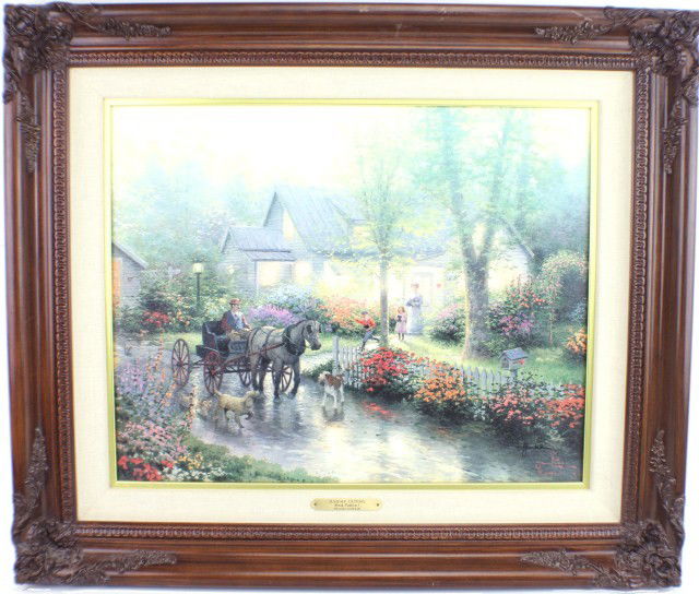 THOMAS KINKADE "SUNDAY OUTING" GALLERY PROOF: THOMAS KINKADE "SUNDAY OUTING" GALLERY PROOF Thomas Kinkade (American, b.1947). "Sunday Outing" limited edition offset lithograph 122/200, gallery proof, hand signed and numbered. Comes with COA. Size