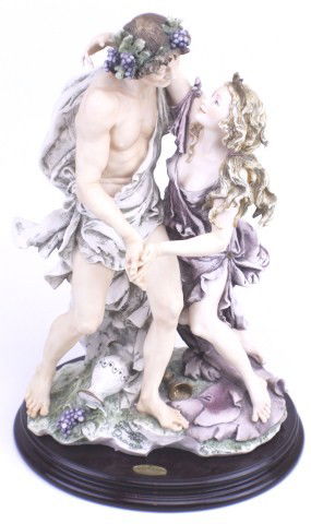 GIUSEPPE ARMANI STATUARY "BACCHUS AND ARIANNA": GIUSEPPE ARMANI STATUARY "BACCHUS AND ARIANNA" Giuseppe Armani Statuary of Bacchus and Arianna. Signed at base by artist and marked with tags of "Florence sculture d'arte 1913" and "0419C", number 575