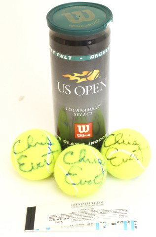 CHRIS EVERT SIGNED BALLS & TAMI AGASSI AUTOGRAPH: CHRIS EVERT SIGNED BALLS & TAMI AGASSI AUTOGRAPH A sleeve of three tennis balls, each signed by the great tennis player Chris Evert. She finished the season ranked number one in the world 5 times. Als