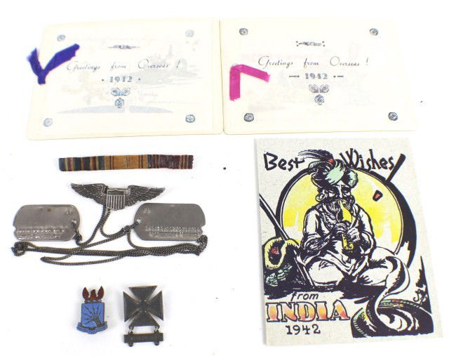 WW2 ARCHIVE STERLING WINGS DOG TAGS AWARD & MORE: WW2 ARCHIVE STERLING WINGS DOG TAGS AWARD & MORE WW2 archive lot belonging to Pvt Arthur Smith 19017194. Air Corps Aircrew. Including: A set of sterling silver wings, Pair of ID tags, A carbine shoote