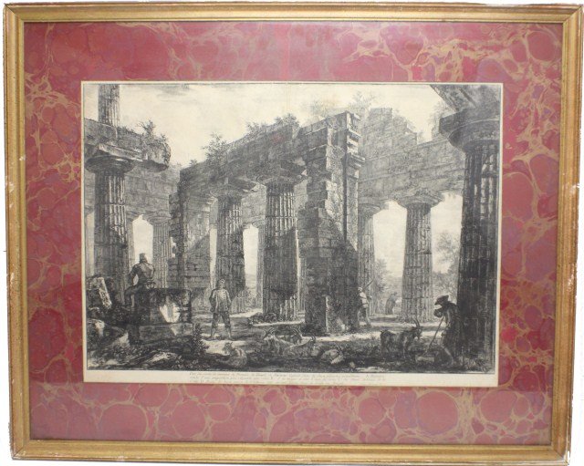 PIRANESI ENGRAVING TEMPLE OF NEPTUNE 1778: PIRANESI ENGRAVING TEMPLE OF NEPTUNE 1778 Giovanni Battista Piranesi (Italian, 1720-1778) with Francesco Piranesi (Italian, 1756-1810), engraving on paper, Plate XIV. Vue des restes du derriere du Pro