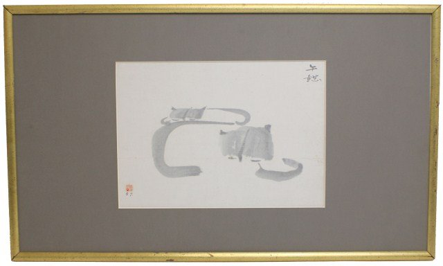 CHI-KWAN CHEN - INK ON PAPER - NOON NAP: CHI-KWAN CHEN - INK ON PAPER - NOON NAP Ink wash on paper by Chi-Kwan Chen (Chinese 1921-2007). Titled "Noon Nap." Signed and framed. Size: 8.75x12"
