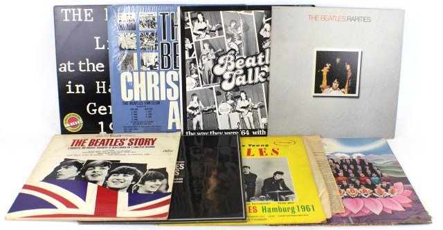 8 BEATLES LPS INCLUDING BEATLES CHRISTMAS ALBUM: 8 BEATLES LPS INCLUDING BEATLES CHRISTMAS ALBUM Lot features The Beatles Christmas Album, only available to Official Beatles Fan Club members, in its original plastic, however not sealed. Also include