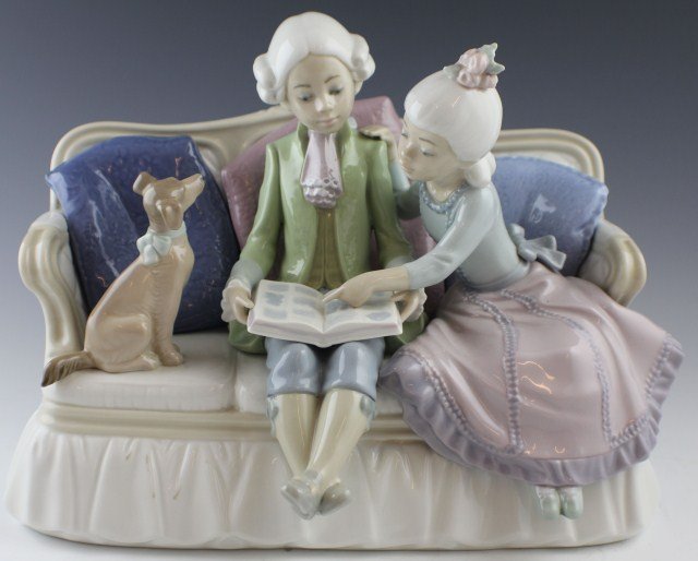 LLADRO PORCELAIN FIGURE - #5229 STORY TIME: LLADRO PORCELAIN FIGURE - #5229 STORY TIME 01005229 STORY TIME. Issue Year: 1984. Retirement Year: 1990. Sculptor: José Roig. Figure comes in original box. Size: 15''
