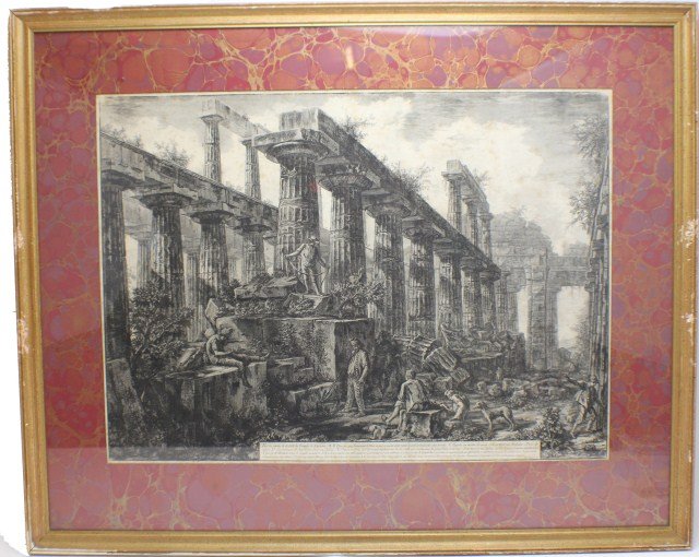 PIRANESI ENGRAVING TEMPLE OF NEPTUNE 1778: PIRANESI ENGRAVING TEMPLE OF NEPTUNE 1778 Giovanni Battista Piranesi (Italian, 1720-1778) with Francesco Piranesi (Italian, 1756-1810), engraving on paper, Plate XV. Vue des restes de la celle du Temp