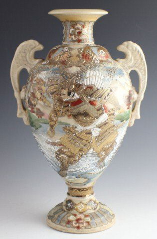 OLD JAPANESE SATSUMA SAMURAI VASE