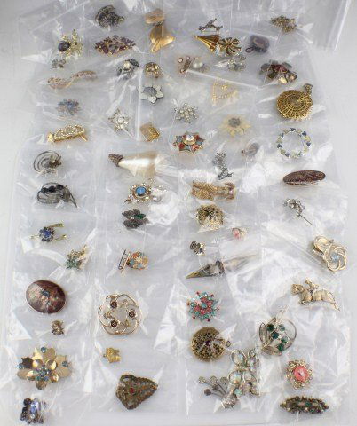 LARGE LOT OF VINTAGE COSTUME JEWELRY: LARGE LOT OF VINTAGE COSTUME JEWELRY Many stamped, some sterling. Names include FSA Field Day pin, sterling Christgal Denmark export pin, Ultra Craft, Coro, Austria, Beau Sterling, Freirich, Barclay,