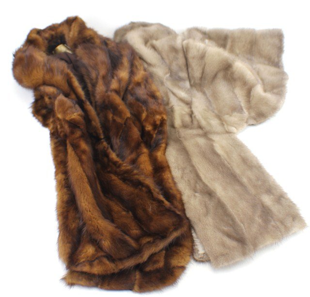 LOT OF TWO VINTAGE FUR STOLES: LOT OF TWO VINTAGE FUR STOLES Lot of two vintage fur stoles, both 16" at the shoulders, one brown, one gray. Size: 16" at shoulders