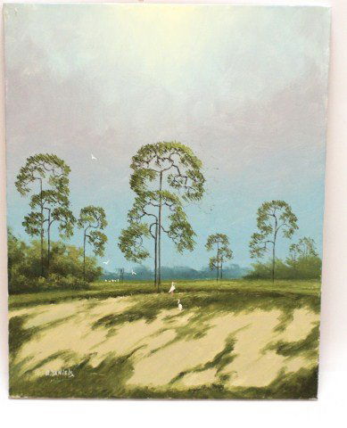 WILLIE DANIELS - FLORIDA HIGHWAYMEN LANDSCAPE PAINTING: WILLIE DANIELS - FLORIDA HIGHWAYMEN LANDSCAPE PAINTING Willie Daniels (American, b.1953). Florida landscape painting by Highwaymen artist Willie Daniels. Not framed. Image features marsh wetland with